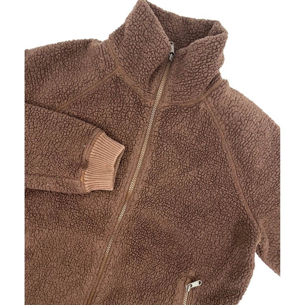 Athleta Brown Sherpa Fleece Full Zip‎ Jacket Mock Neck Raglan Small S P